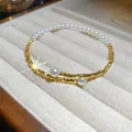 Elegante bracciale a fascia con perle dorate e raffinate perle bianche per donna - Stile con Perle Artificiali (74#) / Oro