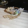 Lussuoso bracciale a polsino in oro con grappoli di cristalli marquise scintillanti - Stile Strass con Grappolo di Foglie (84#) / Oro