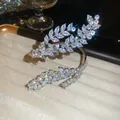 Elegante bracciale rigido a foglia dorata decorato con cristalli marquise brillanti - Stile Strass con Foglie di Piuma (85#) / Argento