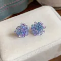 Fresh sweet light blue and purple glass beaded stud earrings on white velvet jewelry box - Stud Earrings / Lavender