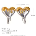 Pendientes grandes de acero inoxidable bañados en oro de 18 quilates con diseño de corazón - Elemento de Corazón de Esmalte Fluido / Bicolor (E8008)