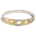 Two-tone 18K gold plated stainless steel intertwined chain bangle with crystals - Eye Zircon Snap Bangle - Bicolor