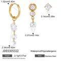 Gold stainless steel stud and hoop earrings set with sparkling white cubic zirconia stones - Tassel Hoop Set (JDE0305322) / 3 Piece Set