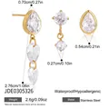Detailed measurements for 18K gold plated stainless steel CZ tassel stud earrings set - Water Drop Tassel Set (JDE0305326) / 3 Piece Set