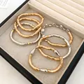 Fashionable gold and silver segmented stretch bracelet and necklace jewelry set - 6-Piece Set / 56# Bangle Gold Silver