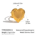 Close-up detail of a heart-shaped stainless steel locket ring showing size and weight. - Heart Locket Style (YYR026094-G) / Gold
