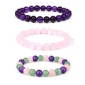 Dreiteiliges elastisches Perlenarmband-Set mit violetten, rosa und gemischten Edelsteinen - Amethyst Rosenquarz 3-Lagen-Set (款式-3)