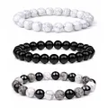 Set di tre braccialetti in perline di pietra naturale in bianco, nero e marmo grigio - Set a 3 Strati Howlite Agata Nera (款式-7)