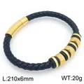 Men's braided black leather bracelet with gold knurled beads and magnetic clasp - Black Leather Gold Beads Style (KB214737-SJ) / 210x6mm / Black