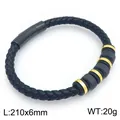 Braided black microfiber leather bracelet for men featuring gold and black steel beads - Black Leather Black Beads Style (KB214739-SJ) / 210x6mm / Black