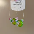 Vintage-style hoop earrings featuring green translucent donuts and colorful stones - 33# Hoop / Gold-Green