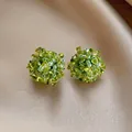Handmade elegant green crystal floral cluster stud earrings with 925 silver needle posts - 35# Flower Cluster Crystal Ball Style / Silver / Green
