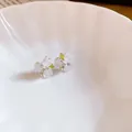 Exquisite white and green flower stud earrings with sparkling crystals for women - 47# Rhinestone French Vintage Flower Earrings / Silver-White-Green
