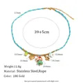 Detail view of blue braided necklace with dimensions and stainless steel material info. - Fish Heart Necklace (N3814_Gold) / Gold