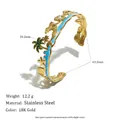 18K gold plated stainless steel mermaid ocean bangle with blue enamel and seashells - Open Bangle (B0827_Gold) / Gold