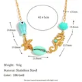 18K gold plated stainless steel necklace with blue ocean charms and size labels - Marine Chain Necklace (N3510_Gold) / Gold