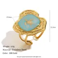 Elegant 18K gold plated stainless steel sea turtle ring with vibrant blue enamel inlay - Sea Turtle Open Ring (R5317_Gold) / Gold