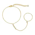 Elegant gold-plated finger bracelet featuring a delicate cable chain and round crystals - Gold Rhinestone Slave Bracelet