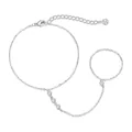 Silver finger bracelet with delicate chain and sparkling circular stone accents. - Silver Rhinestone Slave Bracelet