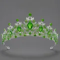 Vintage zilveren legering bruidskroon met smaragdgroene kristallen voor bruiloft - Zilver + Lichtgroen