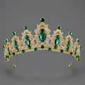 Vintage gouden legering kroon met elegante groene smaragd steentjes voor bruiden - Goud met groene zirkoon