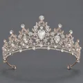 Elegante roségouden bruidstiara kroon met vintage kristallen druppelontwerp voor bruiden - Roségoud