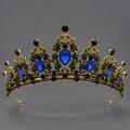 Elegante vintage gouden legering kroon met prachtige blauwe en zwarte kristallen - Antiek KC Goud + Blauwe Strass