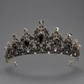 Elegante vintage roségouden legering kroon met zwarte edelstenen voor bruidskapsel - Antiek KC Goud + Zwarte Strass