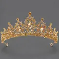 Vintage gouden bruids tiara met champagnegele strass steentjes - KC Goud + Champagne Strass