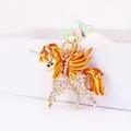 Cute Pegasus keychain with orange enamel and sparkling crystals on gold metal base. - Individual Packaging / Gold