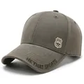 High quality casual men's baseball cap in dark grey with embroidered shield patch design - Adjustable / Army Green