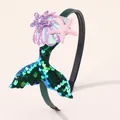 Mermaid tail sequin headband with decorative shells and starfish for little girls - Green