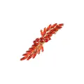 Detailed close-up of a sparkling red rhinestone leaf hair clip on white background - Ruby Red