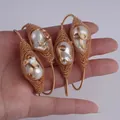 Handmade 14K gold filled wire woven adjustable bangle with natural baroque pearl - Baroque Irregular Freshwater Pearl Handmade Wire Wrap (NO.25)