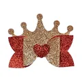 Glitzer Krone und rote Herz Schleife Haarklammer für Mädchen zum Valentinstag Geschenk - Kronen Glitzer Schleife Stil (MC6560 Haarklammer) / Rot und Gold