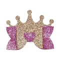 Glitzernde goldene Kronen-Haarspange mit rosa Schleife und Herzdetail für Mädchen - Kronen Herz Glitzer Schleife Stil (MC6561) / Goldrosa