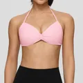 Women's pink halter neck sports bra with gathered front for gym and yoga workouts - S / Tops / Mist Pink
