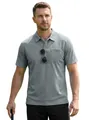 Vue détaillée du polo à manches courtes gris pour hommes en tissu mesh respirant - S / Hauts / Gris clair