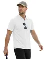 Classic men's white short sleeve polo shirt with breathable mesh fabric and pocket - S / White