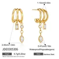 Boucles d'oreilles pampilles à triple anneau en acier inoxydable doré et cristaux - Style Frange Strass Baguette et Marquise (JDE0305306)