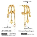 Boucles d'oreilles triple créoles en acier inoxydable avec breloques étoile et pierre - Style Frange Strass Étoile et Sphère (JDE0305308)