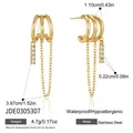 Boucles d'oreilles créoles dorées en acier inoxydable avec pampilles en cristal - Style Frange Pendentif Barre Triple Anneau (JDE0305307)