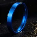 Minimalistische blauwe roestvrijstalen ring voor dames, dunne band mode sieraad - Maat 7 / Binnen Gebogen Vlak Oppervlak Spiegel / 4mm Breedte / Blauw