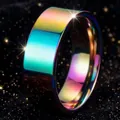 Gepolijste regenboogkleurige roestvrijstalen eenvoudige ring van titaniumstaal - Maat 7 / Binnen Gebogen Vlak Oppervlak Spiegel / 8mm Breed / Kleurrijk
