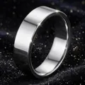 Anello classico minimalista in acciaio inossidabile argento con finitura lucida a specchio - Taglia 7 / Interno Curvo Superficie Piana Specchio / 6mm di Larghezza / Colore acciaio