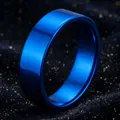 Elegante anello a fascia blu minimalista in acciaio inossidabile con finitura lucida - Taglia 7 / Superficie Piana Specchio / 6mm di Larghezza / Blu