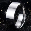Elegante gepolijste zilveren roestvrijstalen effen ring voor dames, minimalistisch - Maat 7 / Binnen Gebogen Vlak Oppervlak Spiegel / 8mm Breed / Staalkleur