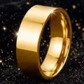 Klassieke minimalistische goudkleurige roestvrijstalen ring voor dames gepolijste afwerking - Maat 7 / Binnen Gebogen Vlak Oppervlak Spiegel / 8mm Breed / Goud