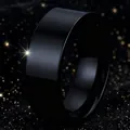 Hooggepolijste zwarte titanium stalen ring voor dames, minimalistische bandstijl. - Maat 7 / Binnen Gebogen Vlak Oppervlak Spiegel / 8mm Breed / Zwart