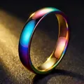 Irisierender Titanstahlring in Regenbogenfarben mit minimalistischem Hochglanzfinish - Größe 7 / Bunter Innen- und Außenkugel 4mm (27-E-1)